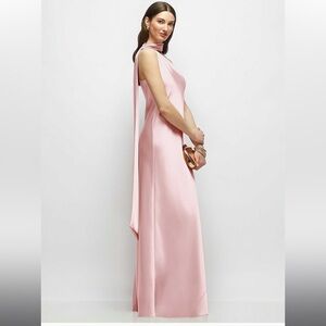 Dessy Draped Scarf One Shoulder Satin Pink Evening Gown-NWT Size M
